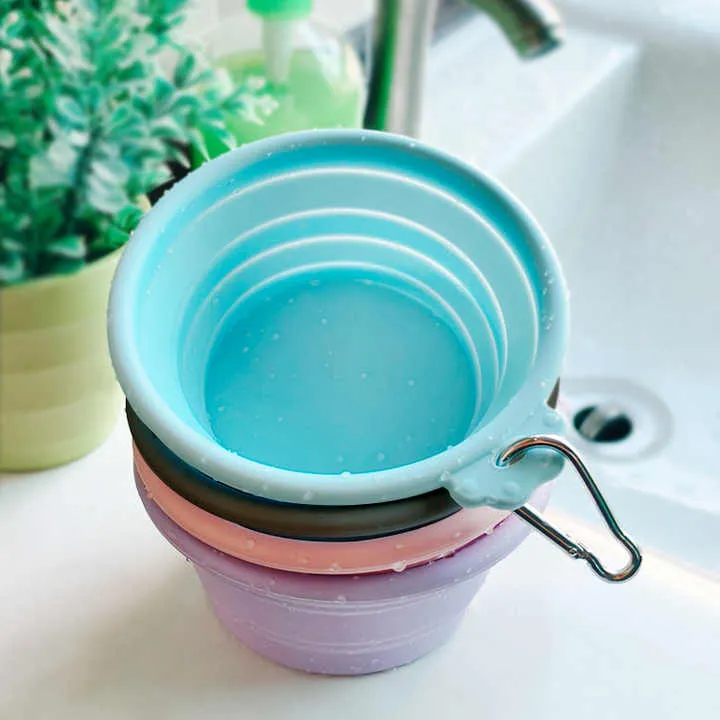 نمط صلب سيليكون قابل للطي وعاء قابل للطي . Solid Pattern Silicone Collapsible Bowl Portable Outdoor