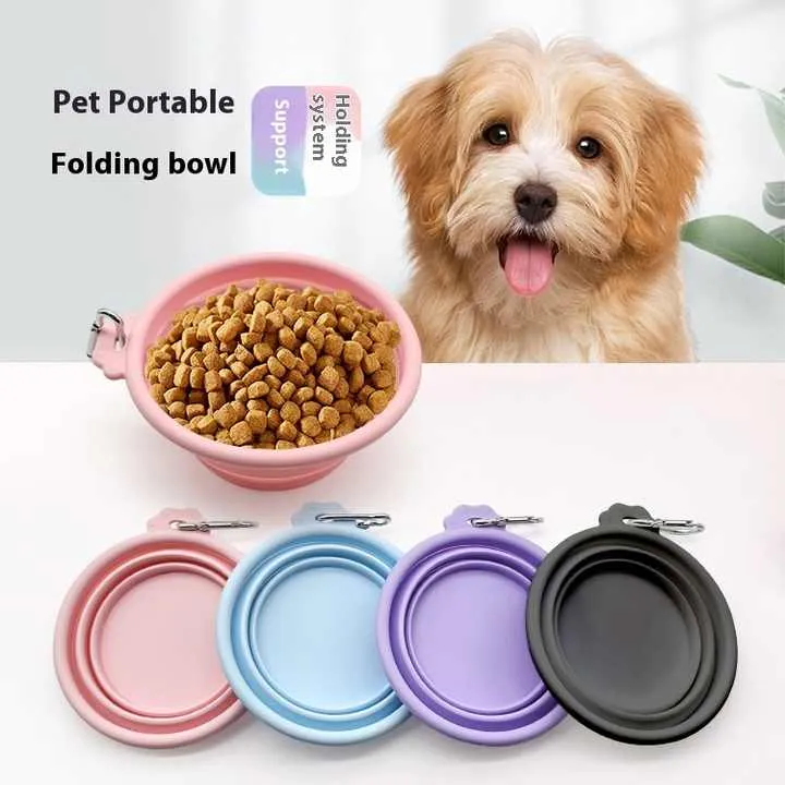 نمط صلب سيليكون قابل للطي وعاء قابل للطي . Solid Pattern Silicone Collapsible Bowl Portable Outdoor
