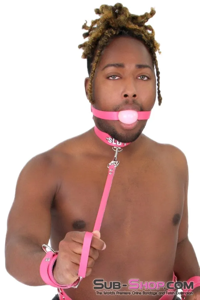 0577A-SIS      Hot Sissy to be Led Hot Pink Leather Bondage Leash