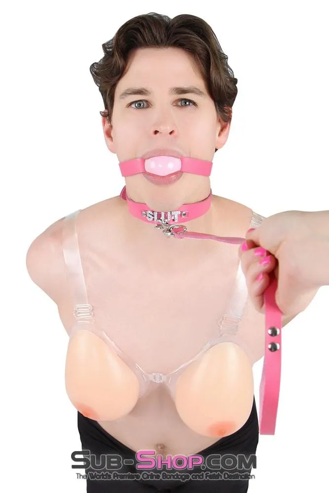 0577A-SIS      Hot Sissy to be Led Hot Pink Leather Bondage Leash