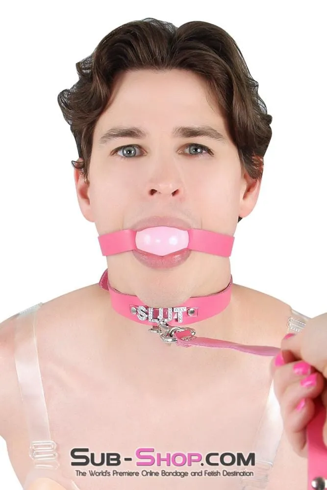 0577A-SIS      Hot Sissy to be Led Hot Pink Leather Bondage Leash