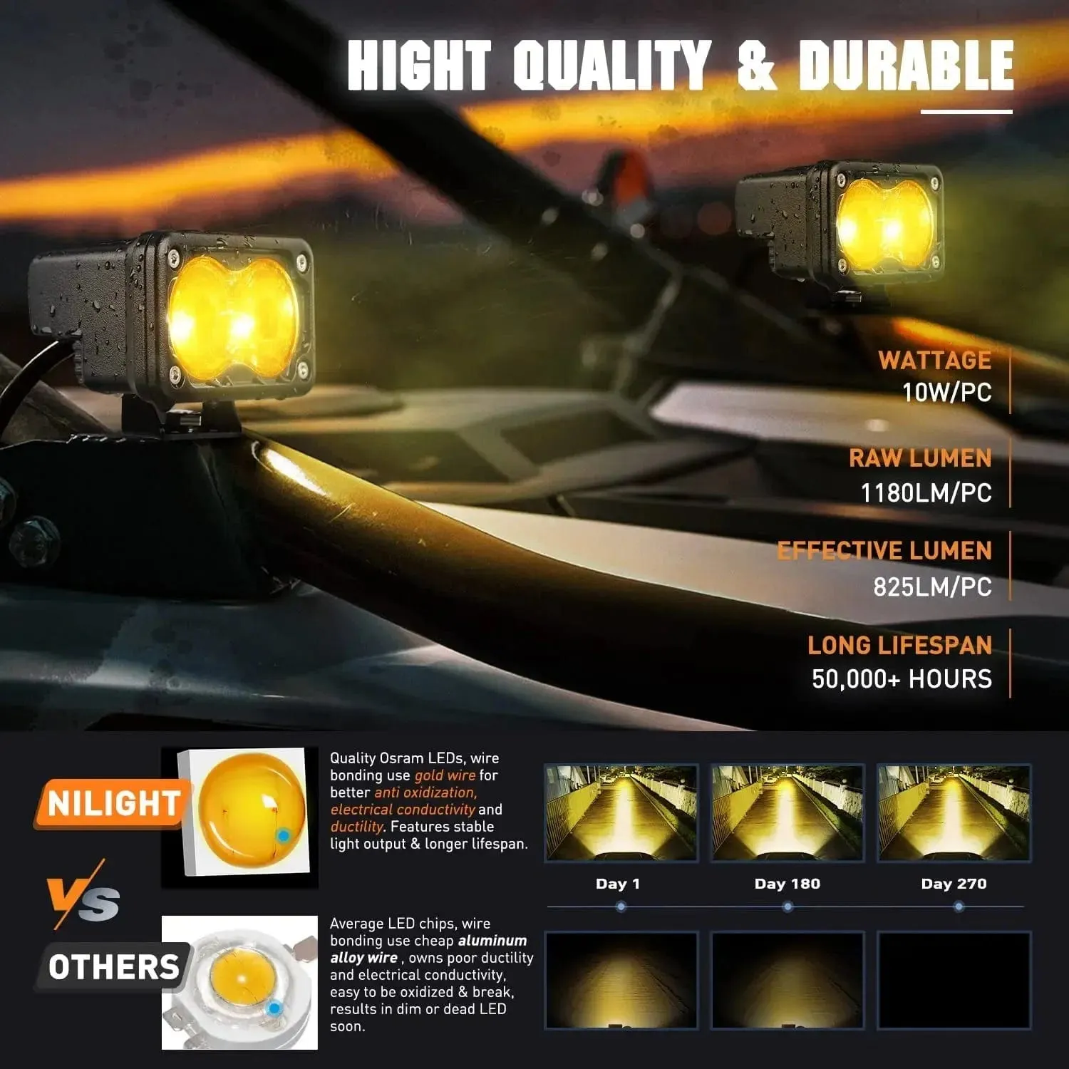 3 Inch 10W 2360LM Amber Spot Built-in EMC LED Work Lights (Pair)
