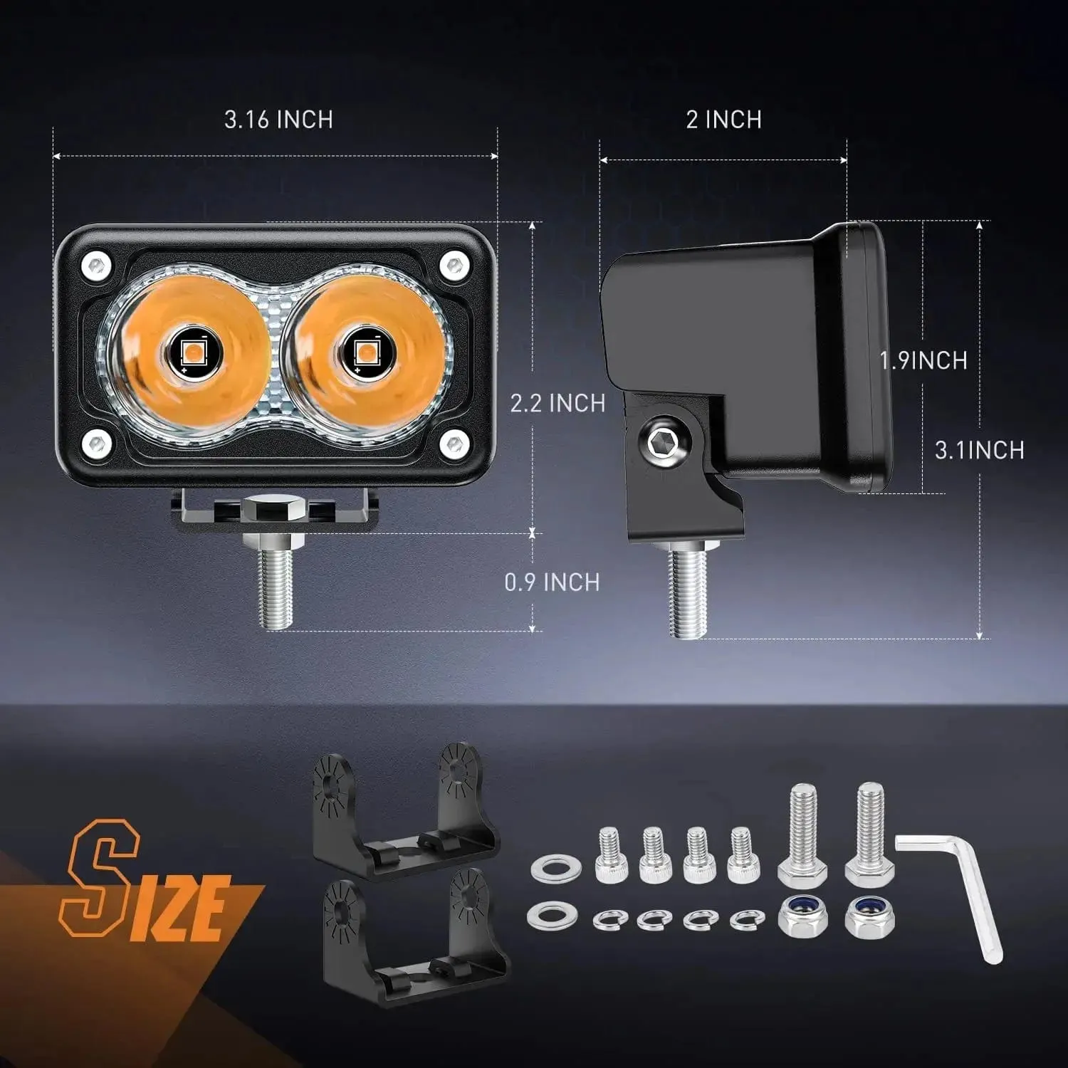 3 Inch 10W 2360LM Amber Spot Built-in EMC LED Work Lights (Pair)