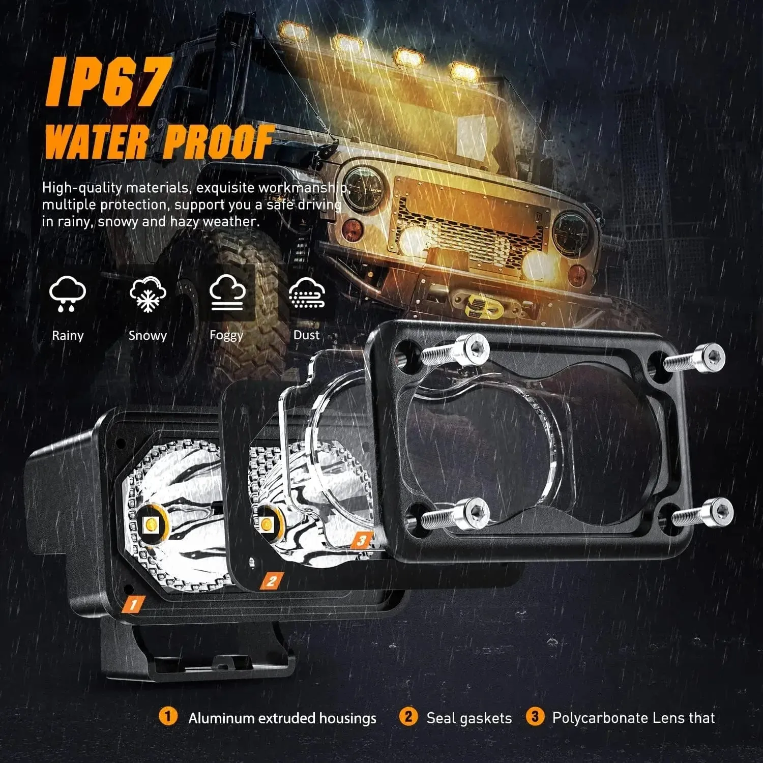 3 Inch 10W 2360LM Amber Spot Built-in EMC LED Work Lights (Pair)