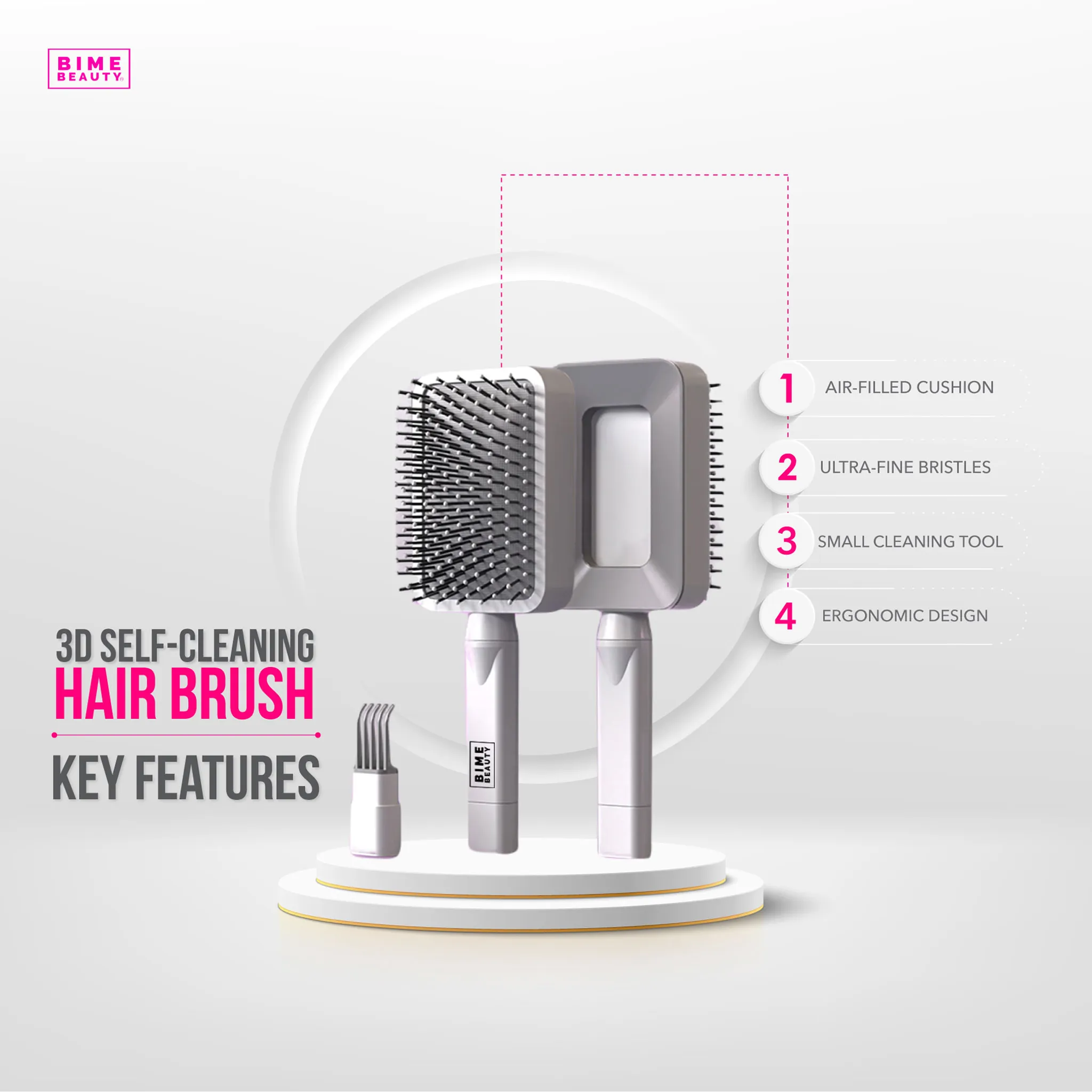 3D Self-cleaning Deluxe Rectangular Hair Brush by BimeBeauty