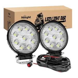 4.5 Inch 27W Round Flood LED Light Pods Kit (Pair) | 12FT Wire