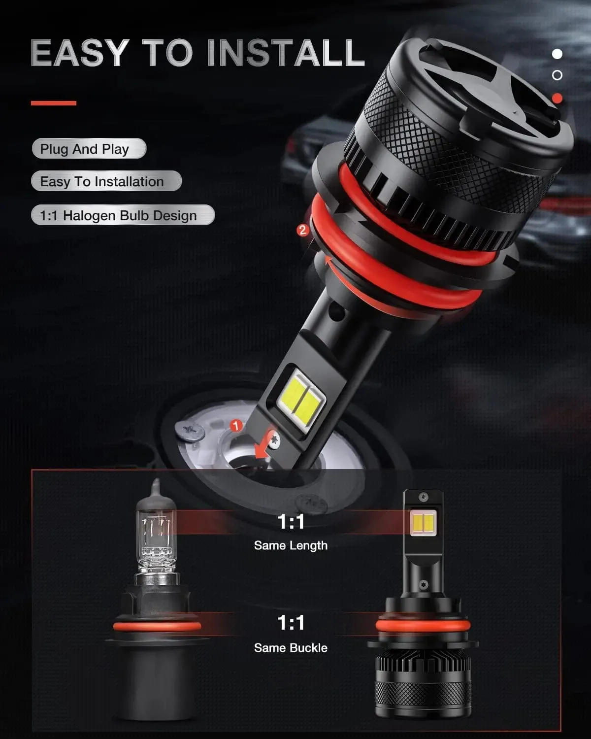 9007/HB5 LED Headlight Bulbs N40 Series 100W 20000LM 6000K IP67 | 2 BULBS