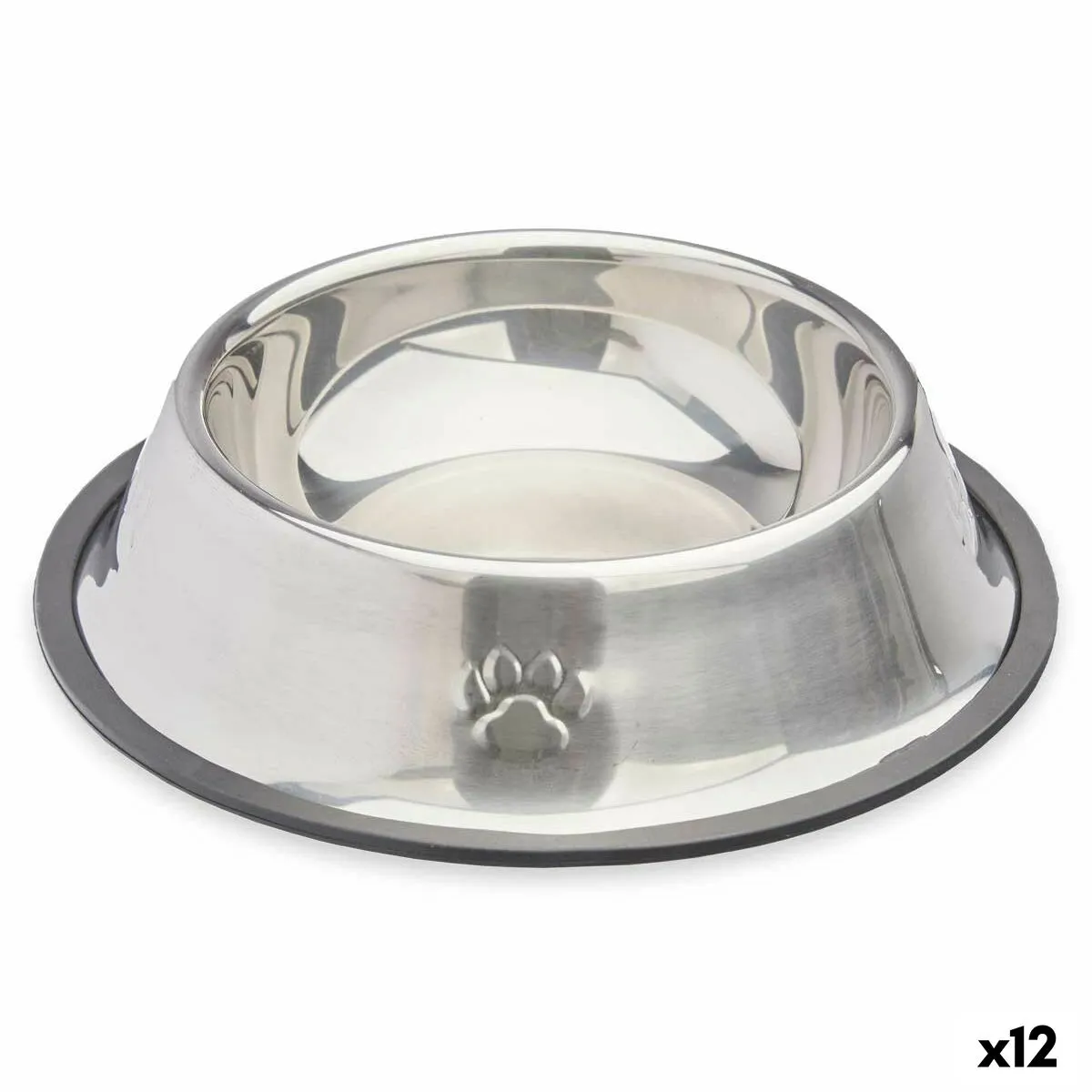 Dog Feeder Silver Grey Rubber Metal 22 x 6 x 22 Cm 12 Units