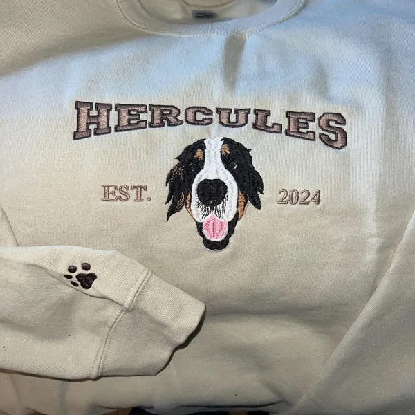 Embroidered Dog Mom EST Sweatshirt with Pet Face Christmas Gift for Pet Lovers