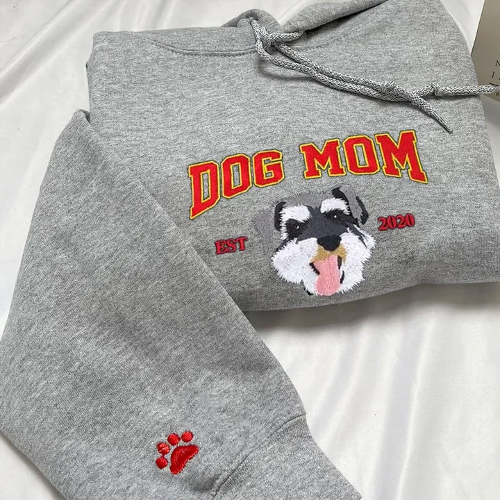 Embroidered Dog Mom EST Sweatshirt with Pet Face Christmas Gift for Pet Lovers