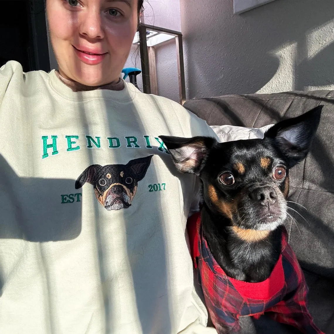 Embroidered Dog Mom EST Sweatshirt with Pet Face Christmas Gift for Pet Lovers