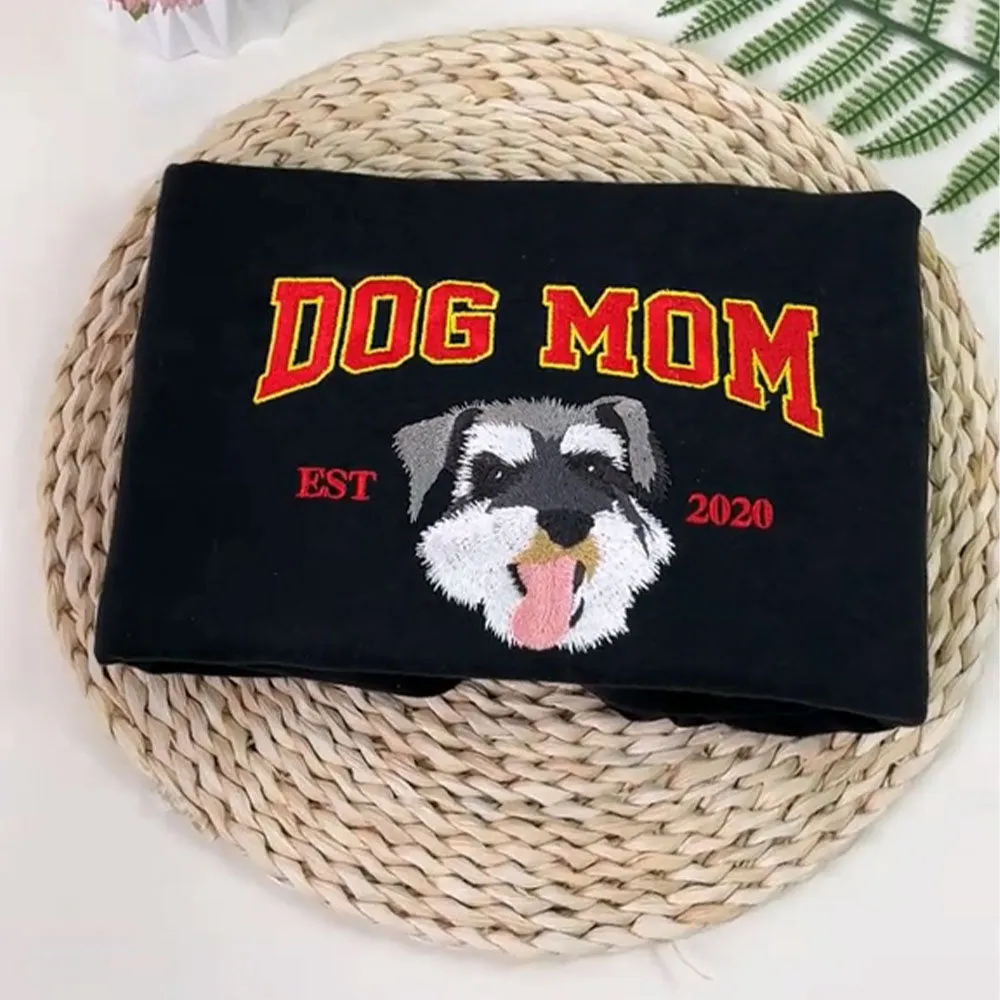 Embroidered Dog Mom EST Sweatshirt with Pet Face Christmas Gift for Pet Lovers