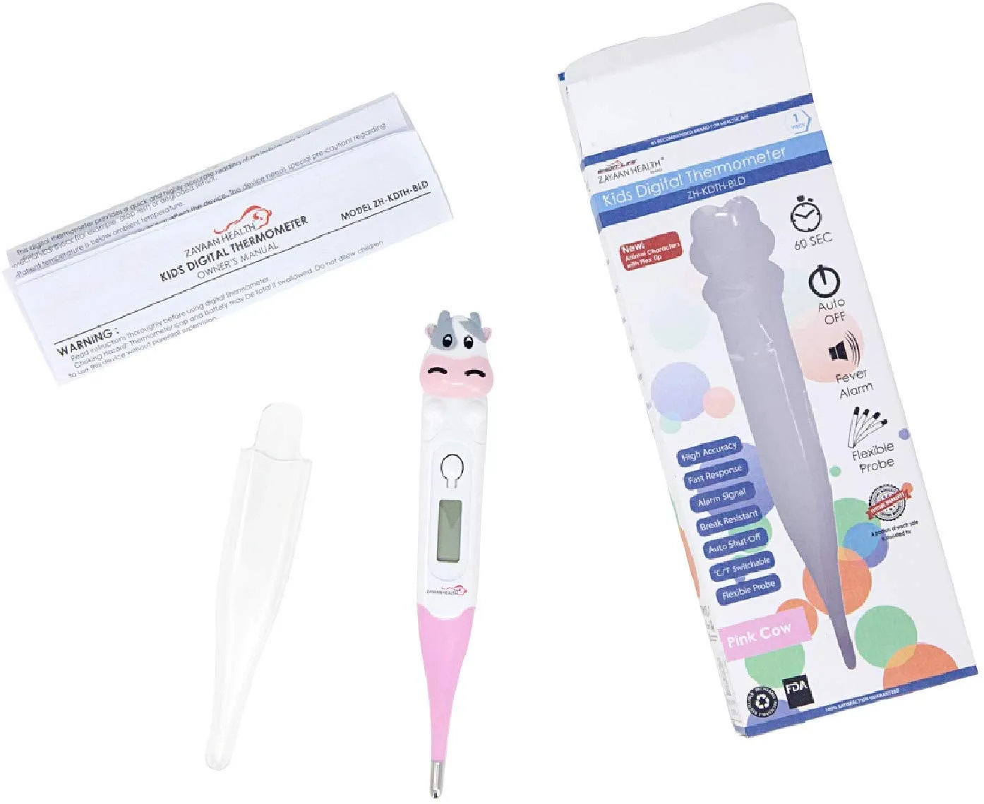 Kids Digital Thermometer, Fun Character Caps, °C/°F Switchable Flexible