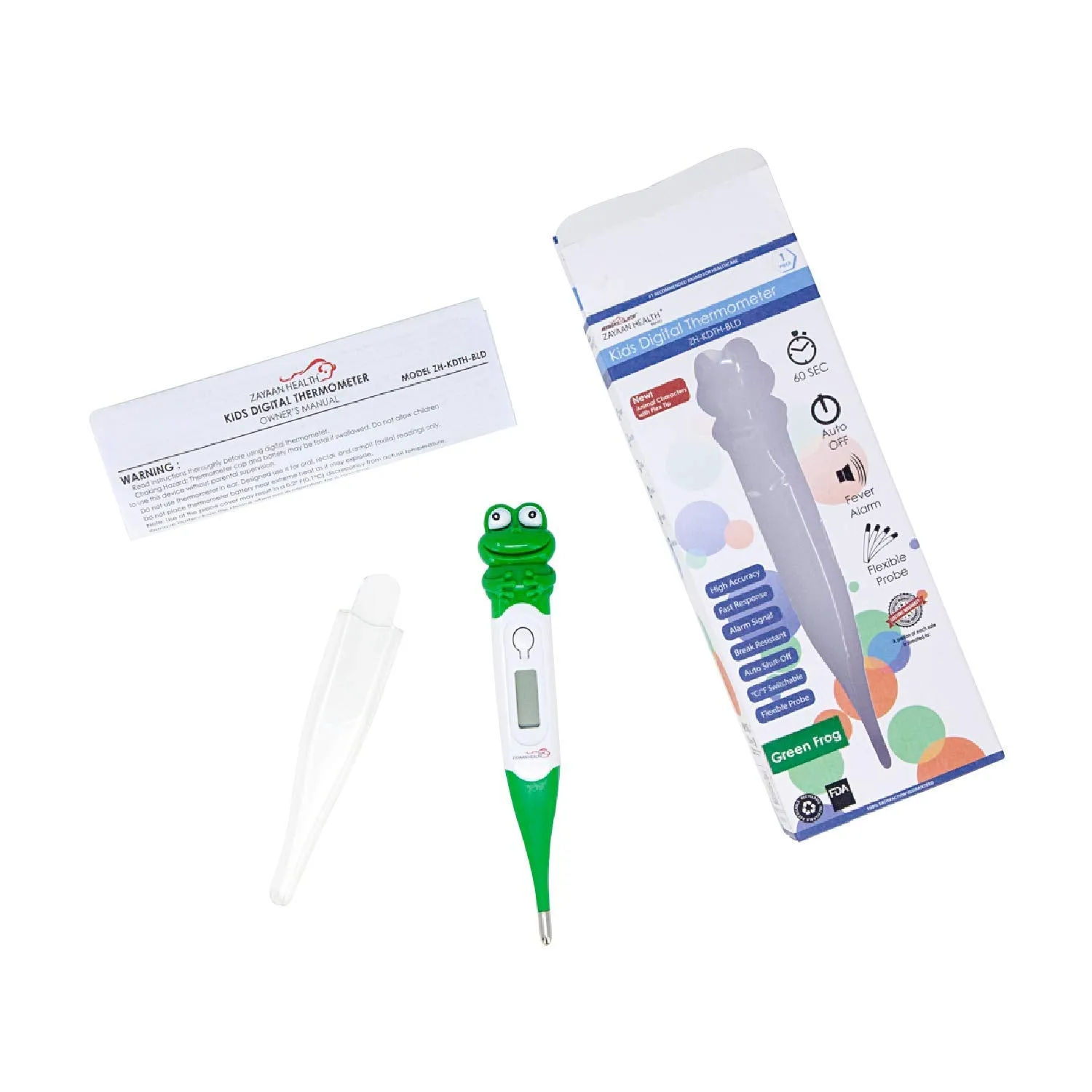 Kids Digital Thermometer, Fun Character Caps, °C/°F Switchable Flexible
