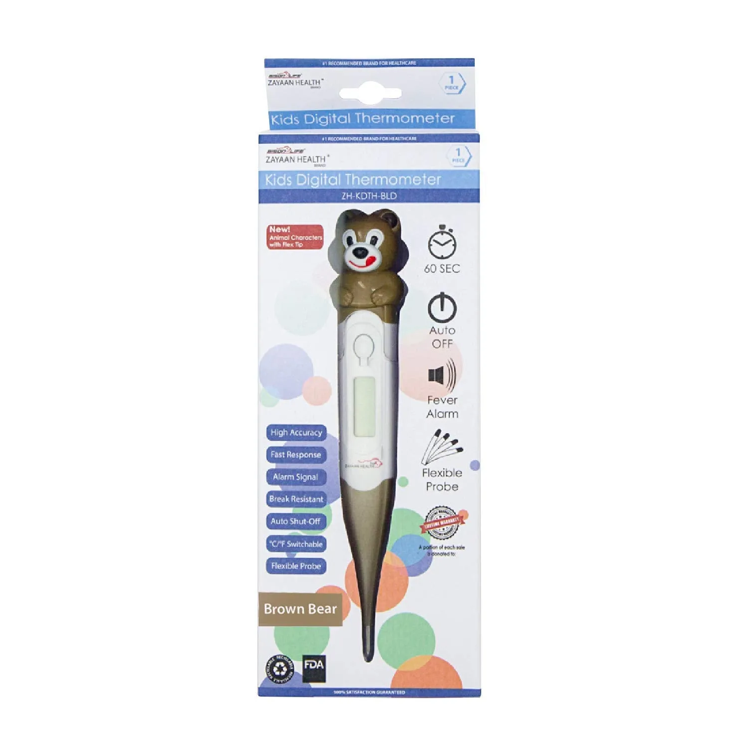 Kids Digital Thermometer, Fun Character Caps, °C/°F Switchable Flexible