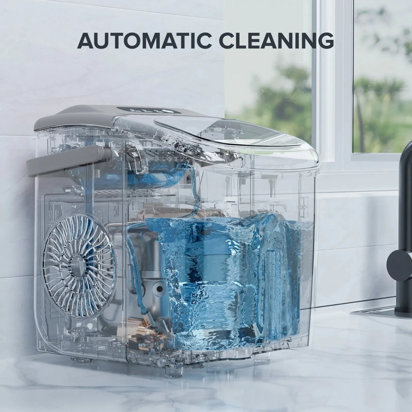 KISSAIR Countertop Ice Maker, Portable Ice Machine with Self-Cleaning, 26Lbs/24H, 9 Ice Cubes Ready in 6 Mins, for Home/Kitchen/Bar, Grey