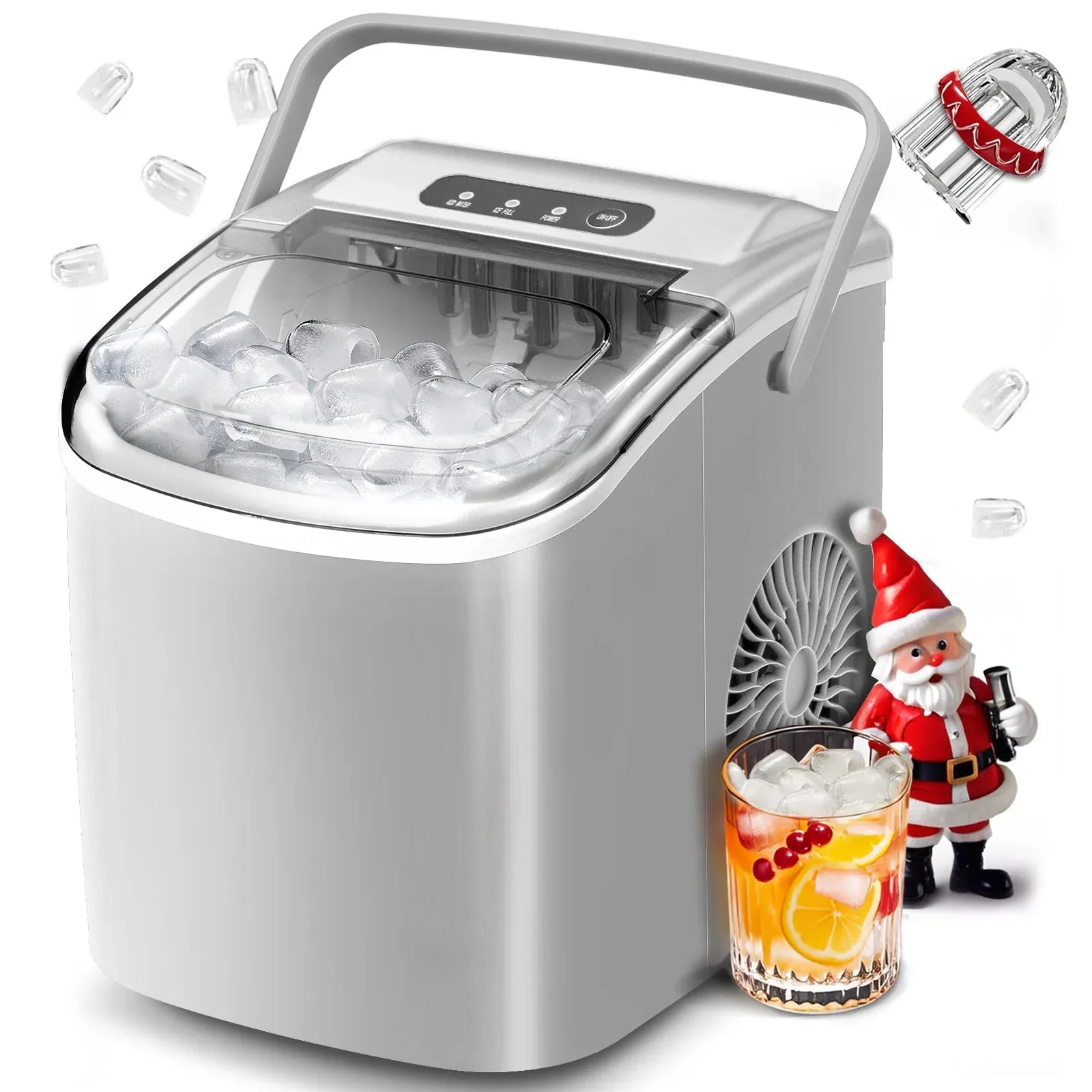 KISSAIR Countertop Ice Maker, Portable Ice Machine with Self-Cleaning, 26Lbs/24H, 9 Ice Cubes Ready in 6 Mins, for Home/Kitchen/Bar, Grey
