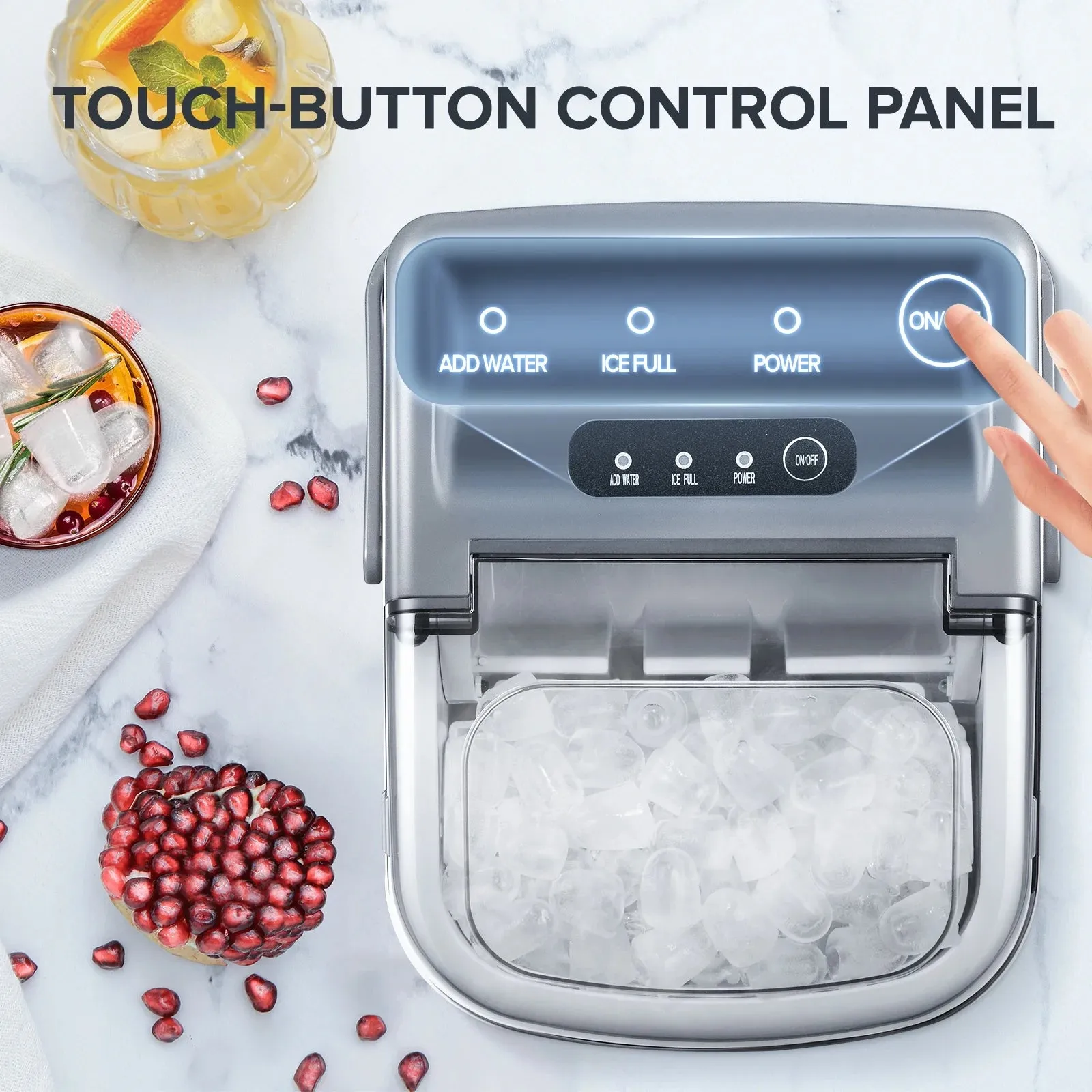 KISSAIR Countertop Ice Maker, Portable Ice Machine with Self-Cleaning, 26Lbs/24H, 9 Ice Cubes Ready in 6 Mins, for Home/Kitchen/Bar, Grey