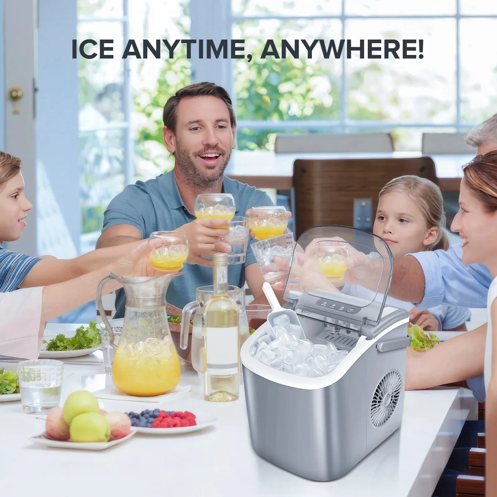 KISSAIR Countertop Ice Maker, Portable Ice Machine with Self-Cleaning, 26Lbs/24H, 9 Ice Cubes Ready in 6 Mins, for Home/Kitchen/Bar, Grey