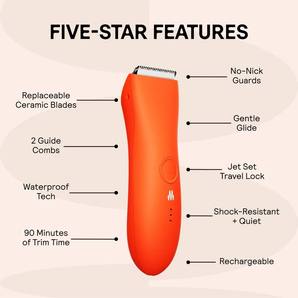 New - MERIDIAN Trimmer Premium, Pubic & Body Hair Trimmer for Men & Women, Below-the-Belt Groomer, Ball Trimmer, Bikini Trimmer, Bonus Pouch, Blaze