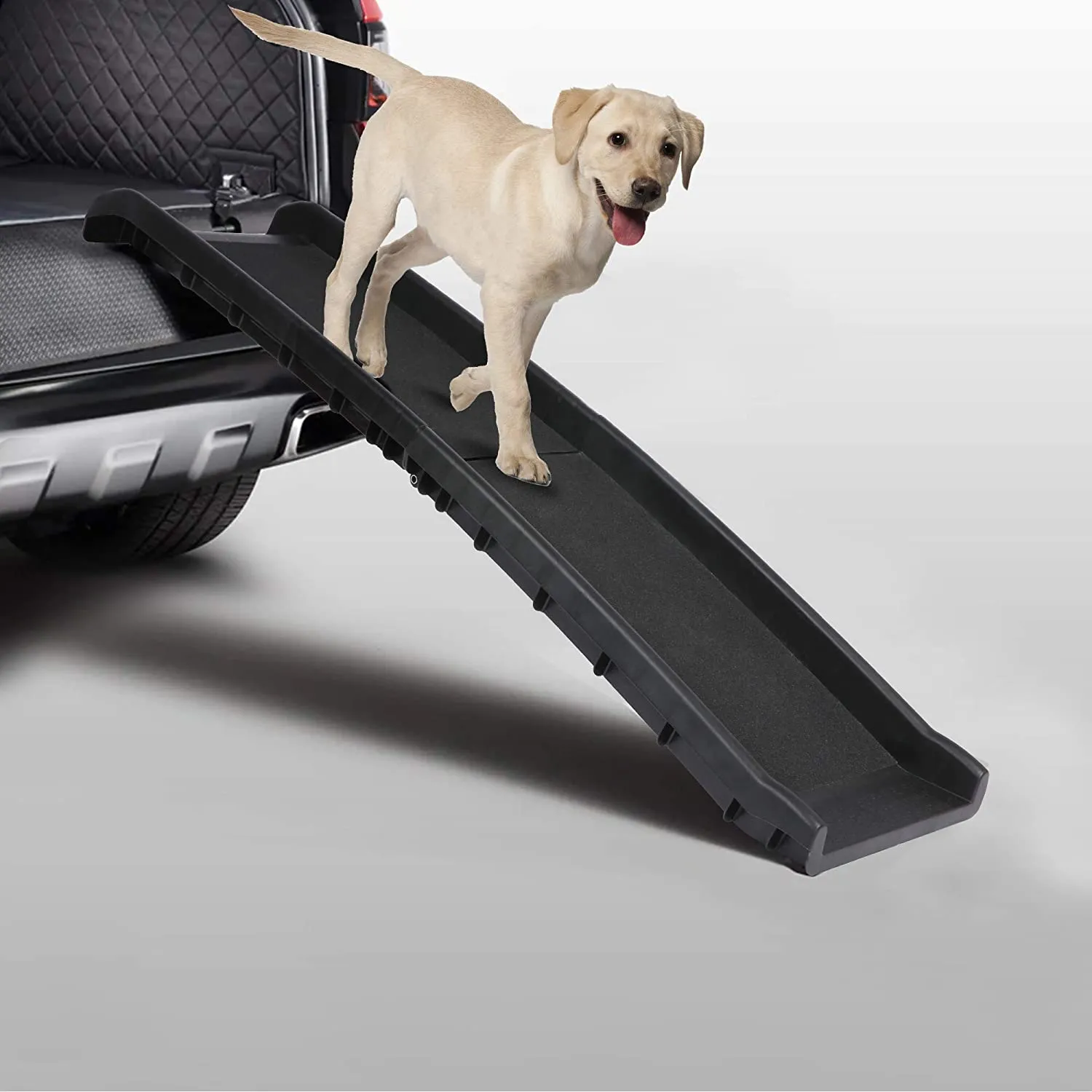 Portable Plastic Dog Car Ramp w/ 2pcs Non-slip Tread, 60"L  x 16" W Folding Travel Pet Safety Ramp