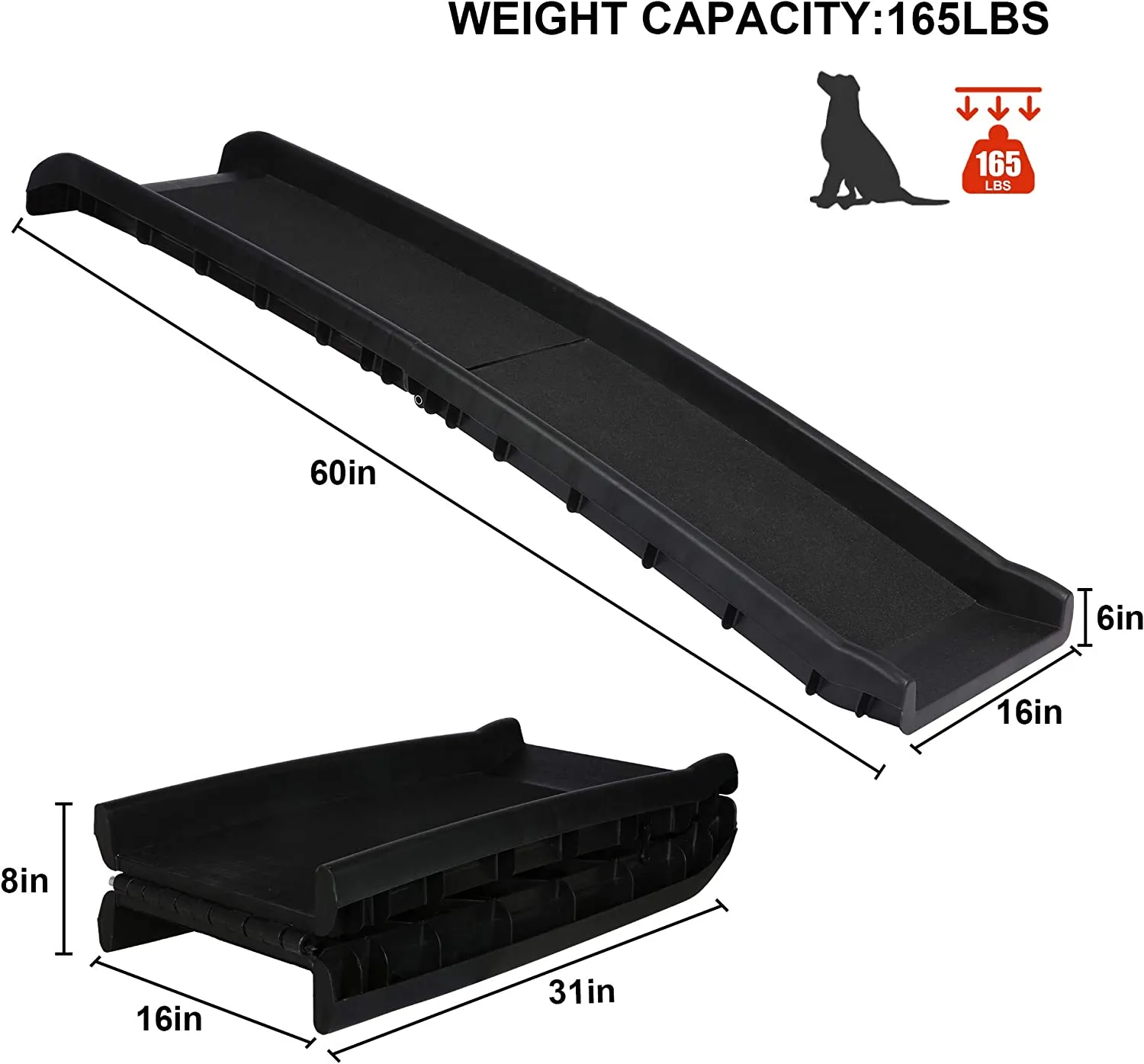 Portable Plastic Dog Car Ramp w/ 2pcs Non-slip Tread, 60"L  x 16" W Folding Travel Pet Safety Ramp