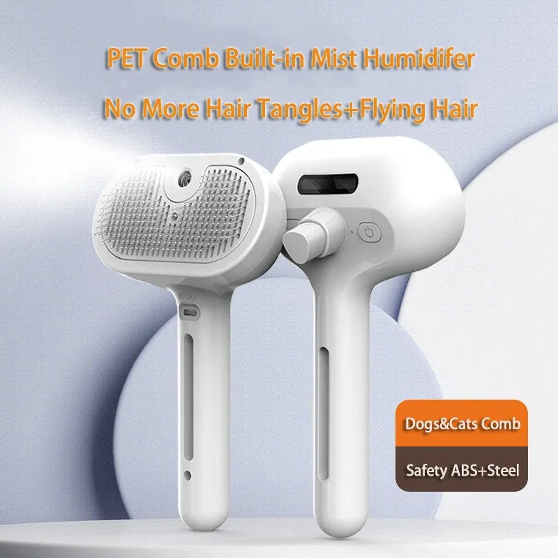 Self-Cleaning Pet Grooming Comb with Mist Humidifier - Tangle-Free Grooming for Dogs & Cats